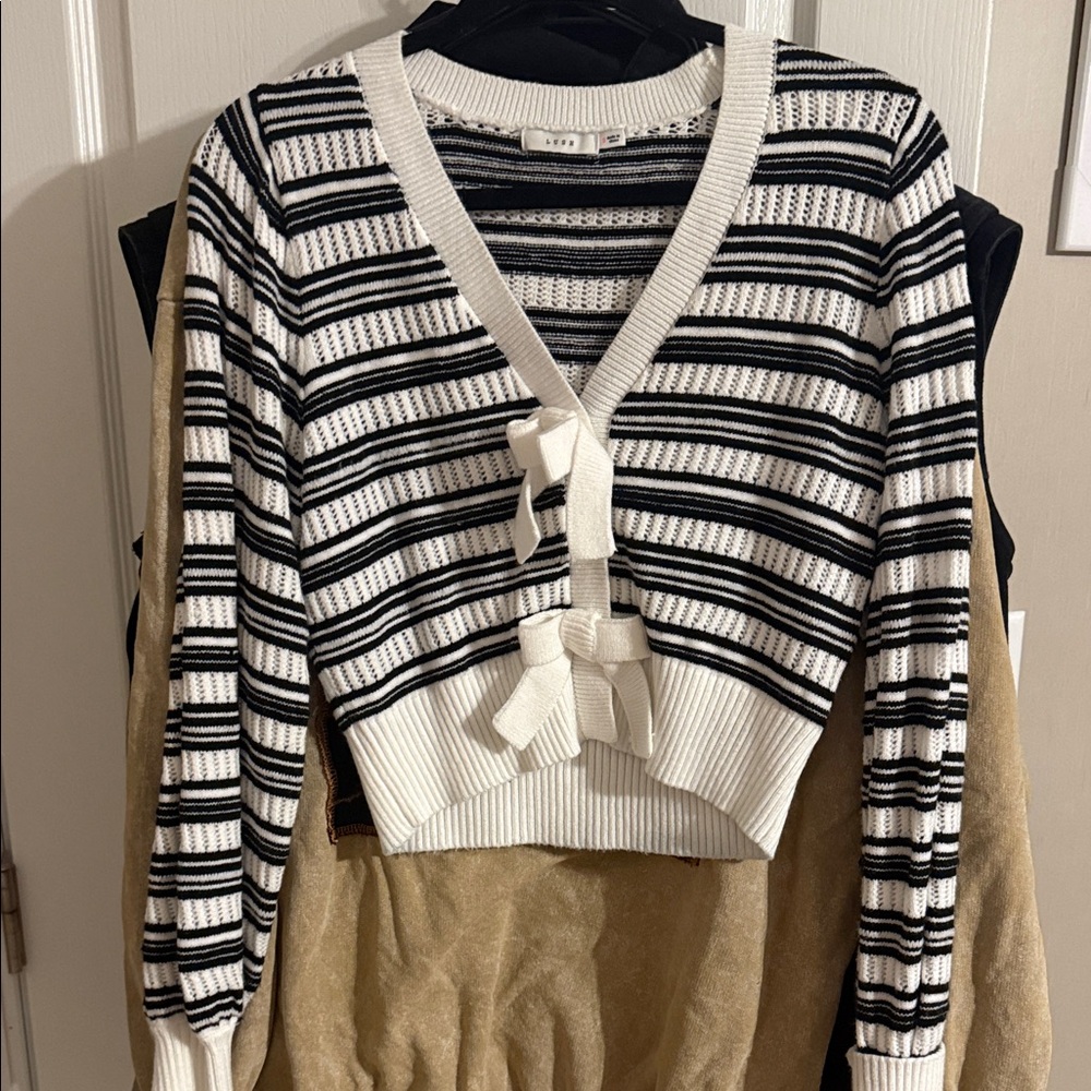 Striped Black and White Cardigan with Bows